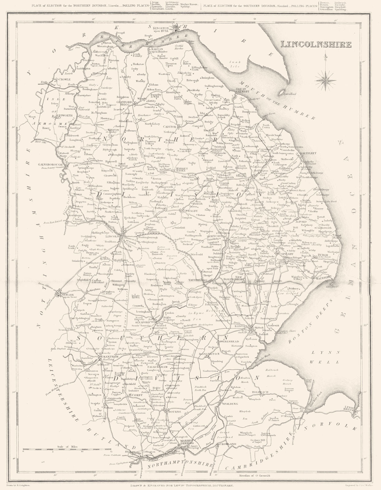 LINCOLNSHIRE. Lincs. Lewis 1835 old antique vintage map plan chart
